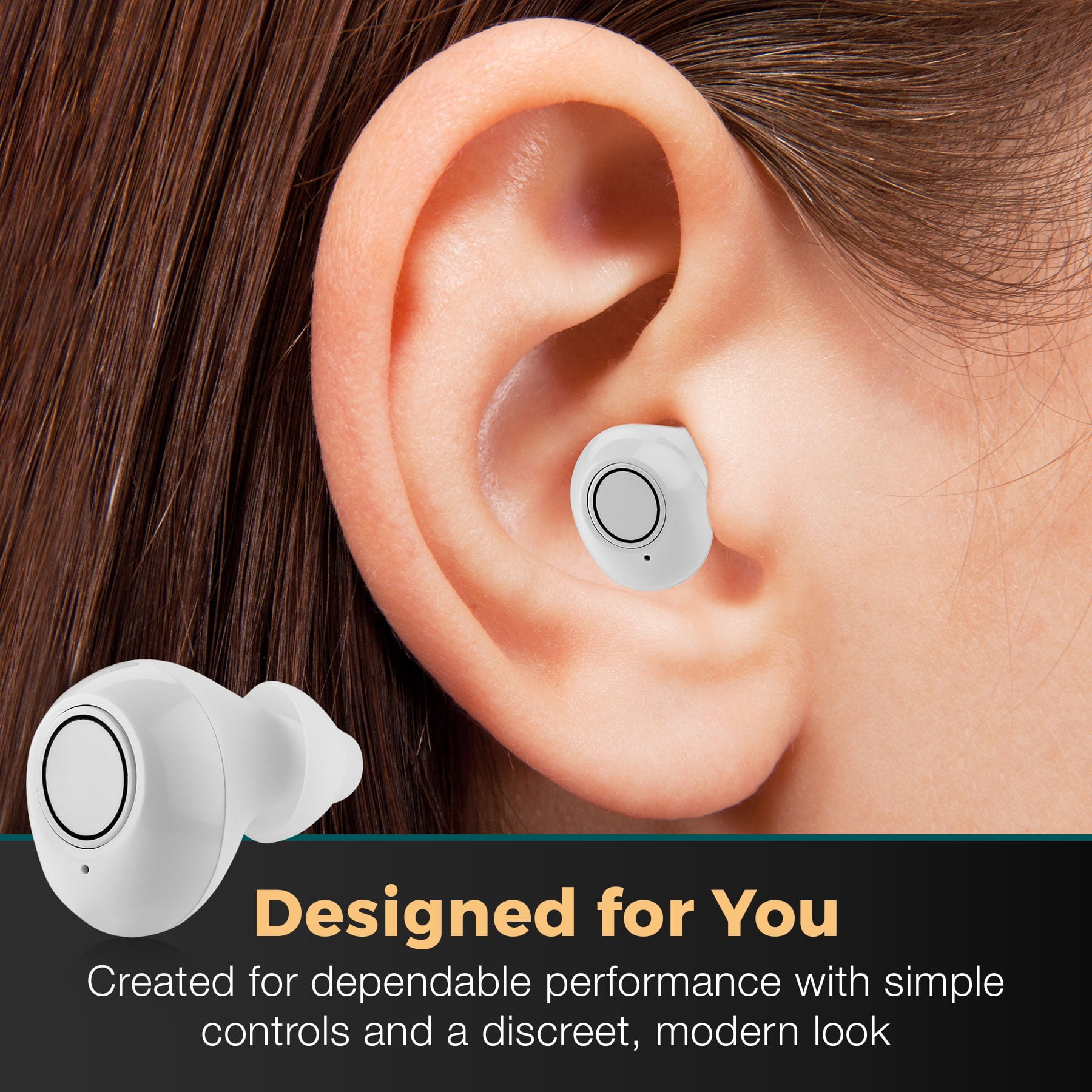 MEDca Digital Hearing Amplifier ITE Rechargeable 2 Piece Set Portable Charging Case - White