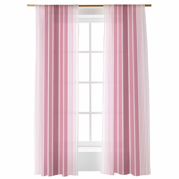 Sheer Curtains 96 inches Long, Minimalist Country Pink Gradient Stripe Light Filtering Sheer Window Curtains Rod Pocket Voile Drapes for Bedroom Living Room, 52"W x 96"L 2 Panels