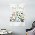 thumbnail image 1 of Fitness Tapestry, Healthcare Theme Athletic Energetic Life Routine Wellness Gym Equipment Vegetables, Wall Hanging for Bedroom Living Room Dorm Decor, 40W X 60L Inches, Multicolor, by Ambesonne, 1 of 2