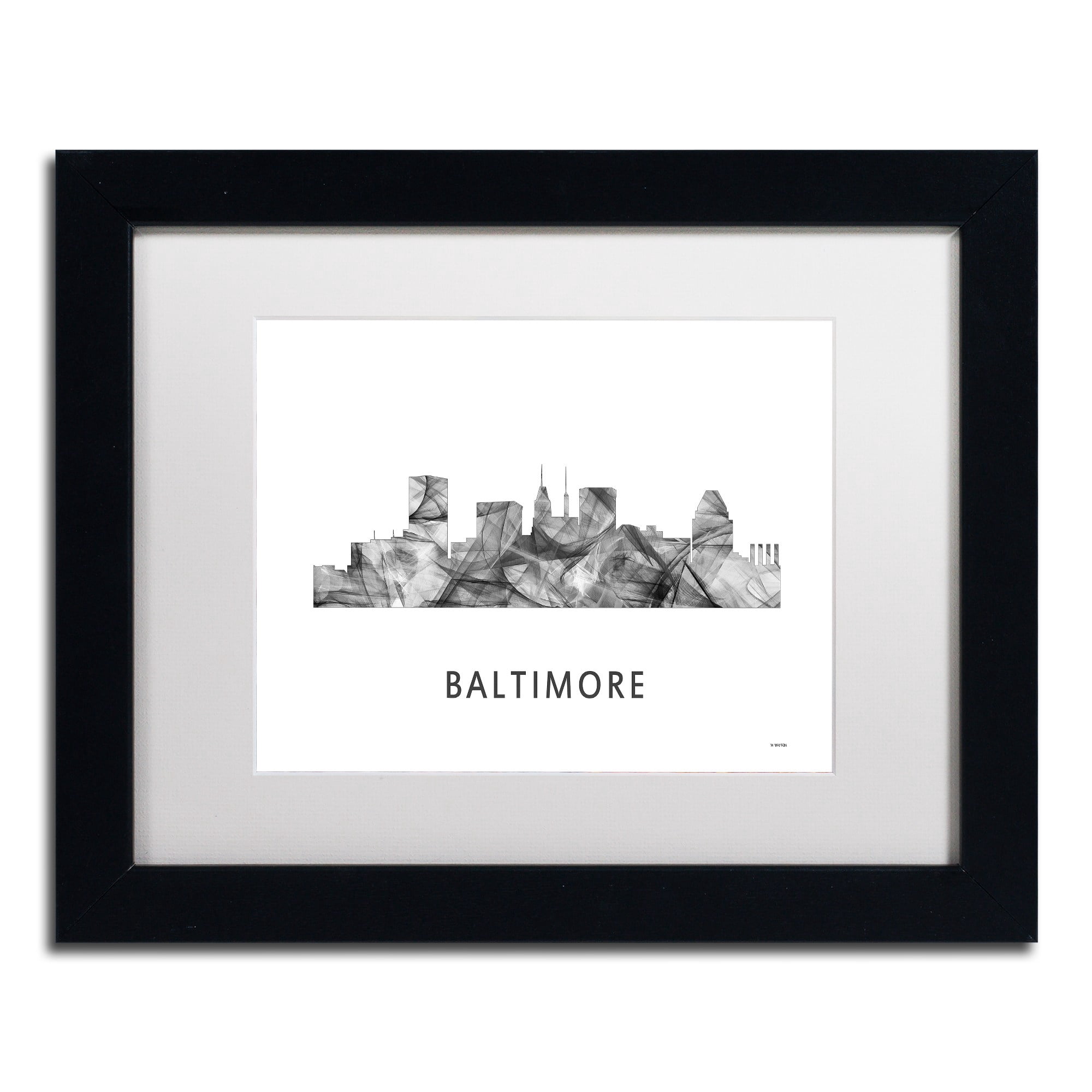 Trademark Fine Art 'Baltimore Maryland Skyline WB-BW' Canvas Art by Marlene Watson, White Matte, Black Frame