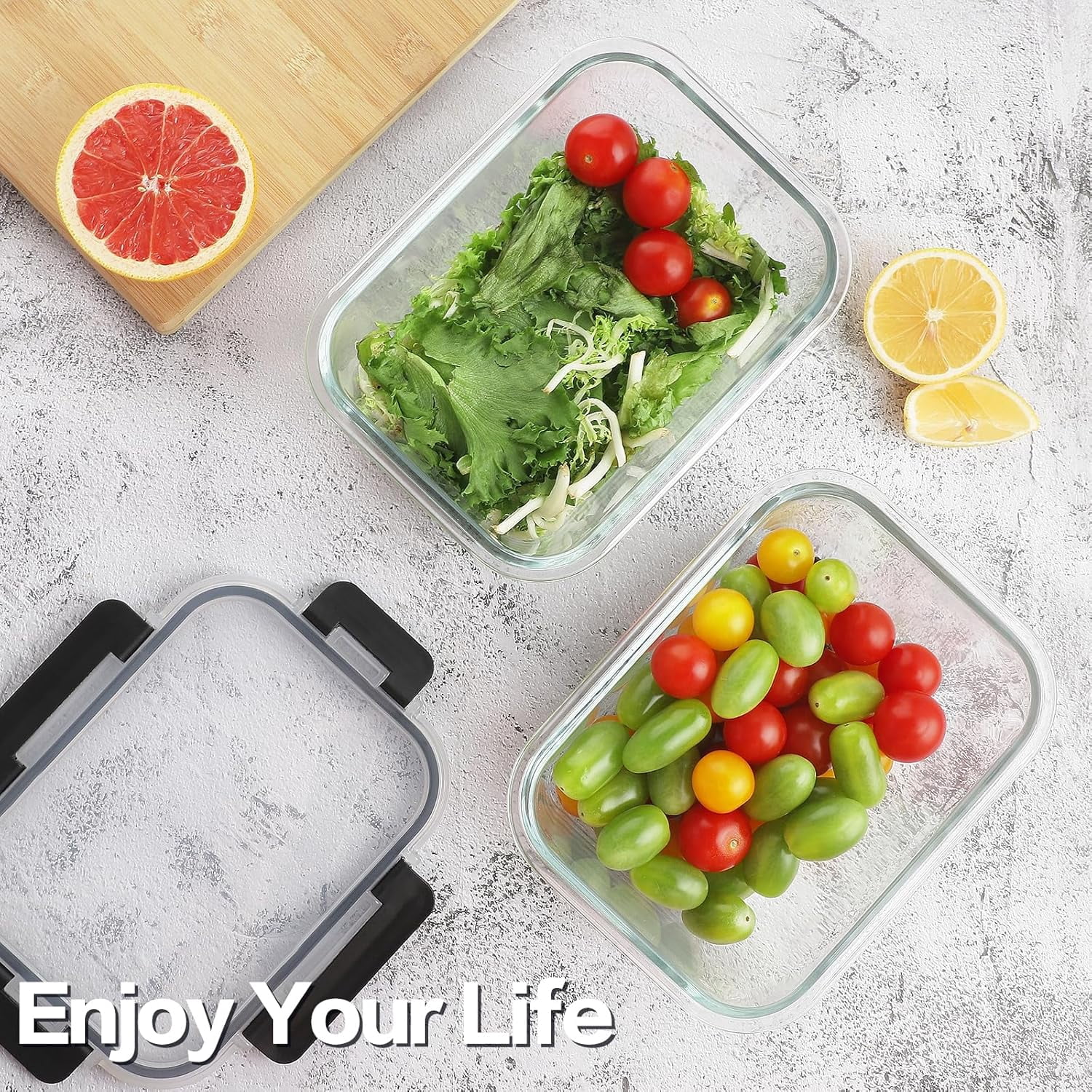 Large Glass Meal Prep Containers with Lids, 36oz Glass Food Storage Containers with Leak Proof Snap Lock Lids, Airtight Bento Lunch Boxes, Kitchen Storage, Oven, Freezer and Dishwasher Safe