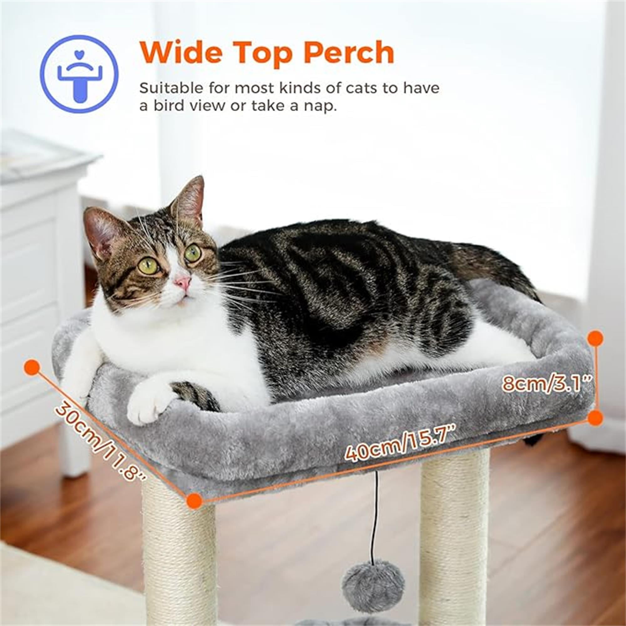 Kadyn 27" Cat Tree Tower for Indoor Cats with Private Cozy Cat Condo, Natural Sisal Scratching Posts and Plush Pom-pom for Small Cats, Gray