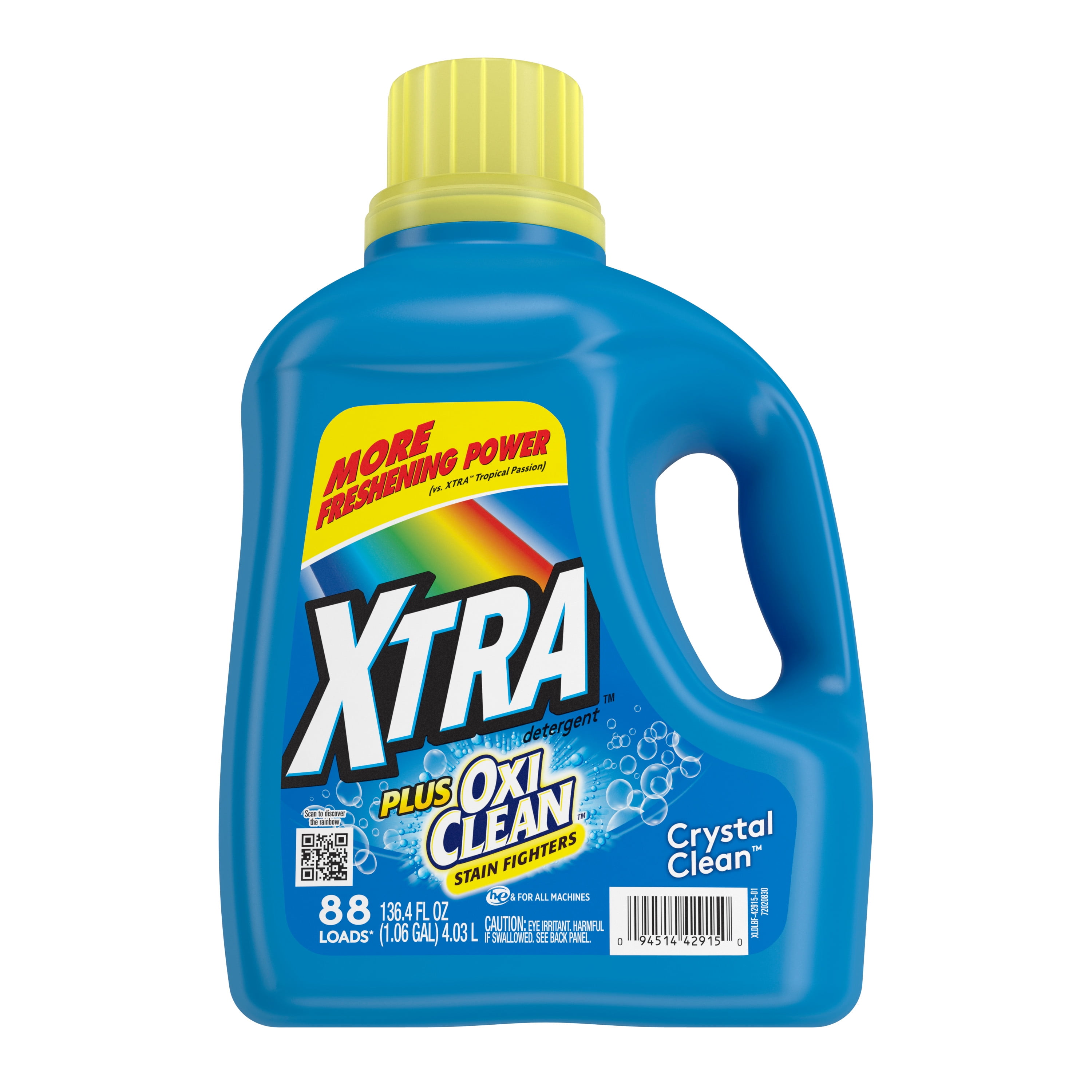 XTRA Plus OxiClean, Crystal Clean, 88 Loads Liquid Laundry Detergent, 136.4 Fl oz