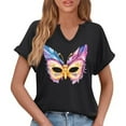 thumbnail image 5 of Craaazy Mardi Gras Shirts for Women Short Sleeve Casual Carnival Printed V-neck T-shirts Gifts, 5 of 6