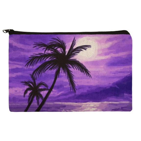 Purple Sunset Beach Palm Tree Hawaii Paradise Makeup Cosmetic Bag Organizer Pouch