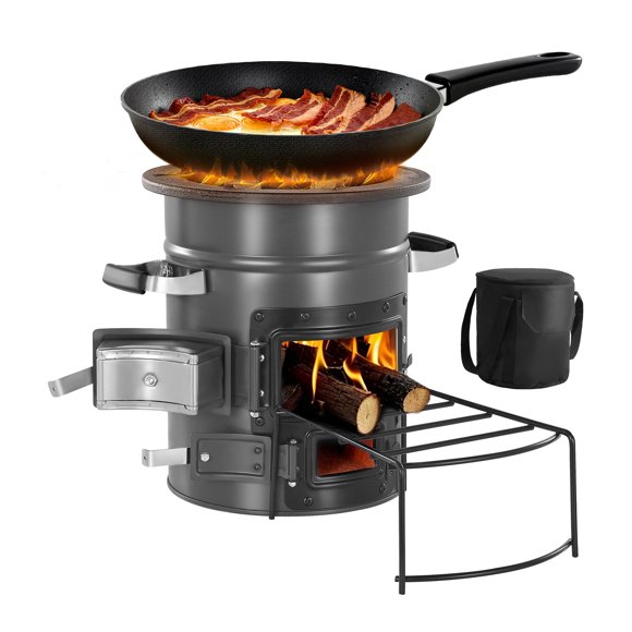 VEVOR Réchaud Fusée de Camping, Réchaud Fusée Portatif à Bois avec Sac de Transport pour la Randonnée, Acier SPCC, Double Porte, Brûle Brindilles, Bâtons Ou Charbons pour la Cuisine en Plein Air, la Cour Arrière, la Cuisine de Camping