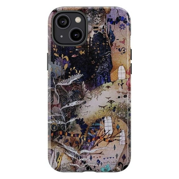 Dark Academia Art Phone Case, Intricate Folkloric Pattern for iPhone 17 16 15 14 13 12 11 Plus Pro Max Mini