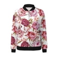 thumbnail image 3 of Gibobby Abrigos elástica Chaquetas diarias informales para mujer, chaqueta informal ligera con cremallera, abrigo con estampado Floral, cuello levantado, prendas de vestir deportivas (Rojo, XL), 3 of 5