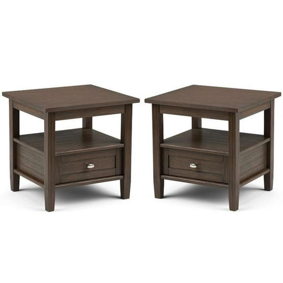 Home Square 2-Piece Wood 20" Rectangle End Side Table Set in Farmhouse Brown