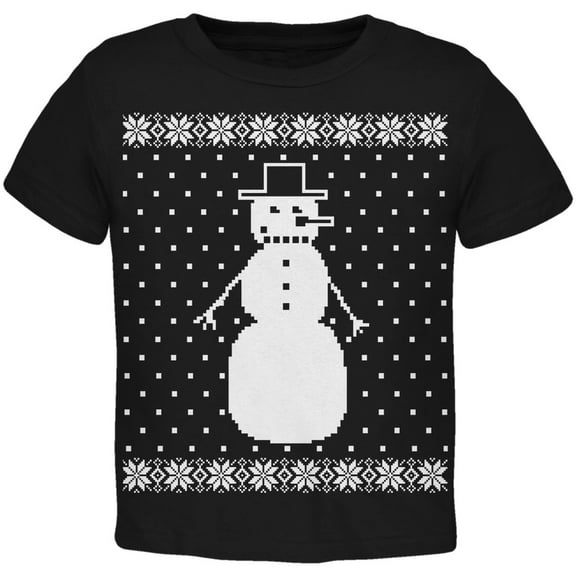 Big Snowman Ugly Christmas Sweater Black Toddler T-Shirt - 3T
