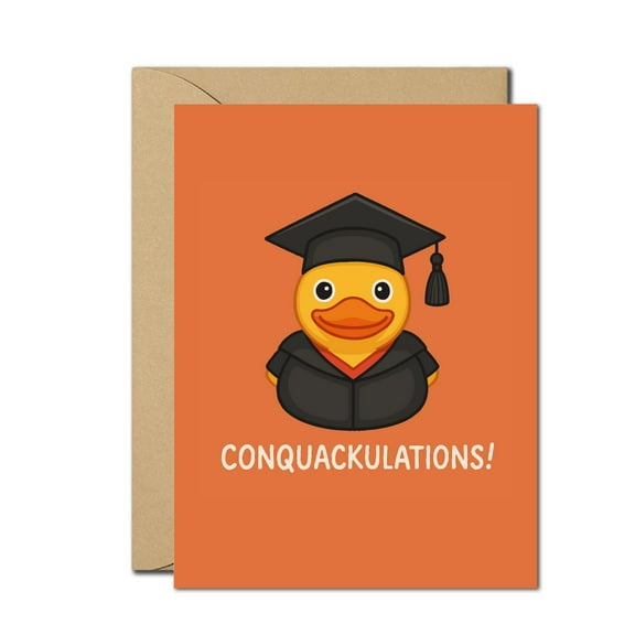 Funny Duck Graduation Card – Conquackulations Greeting Card – Cute Pun Graduation Gift Card – Class of 2025 Celebration Card for Him or Her