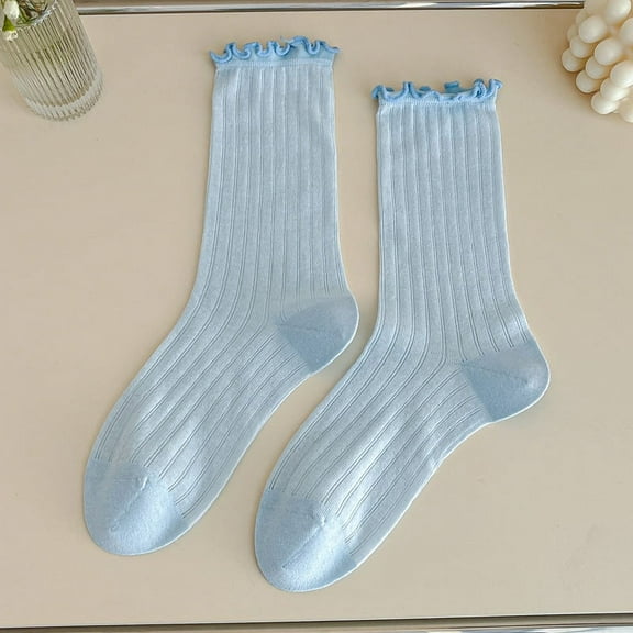 Nvzi-c 3 pairs of Womens Cotton Crew Socks, Thin Soft Comfort Breathable Dress Socks, Above Ankle Crew Socks for Business, Casual，Athletic Sock (Blue）