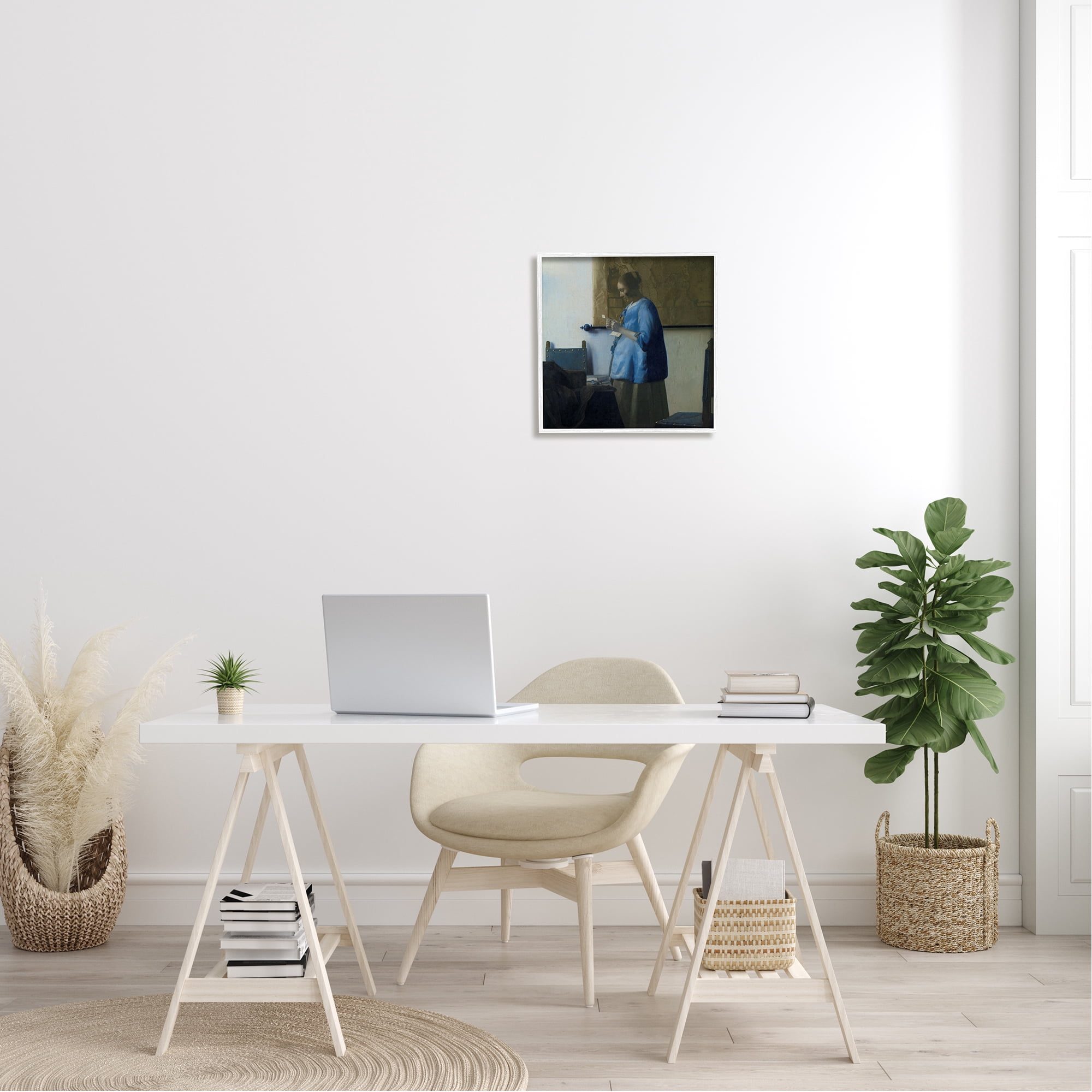 Stupell Industries Woman Reading a Letter Johannes Vermeer Classical Painting Painting White Framed Art Print Wall Art, Design by one1000paintings