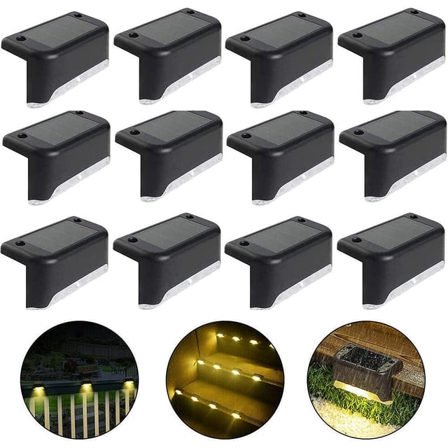 Luz solar impermeable para valla, luz solar para cubierta, luz para escalera, luces LED solares IP65 para jardín para vallas de escalera de patio (luz cálida, negro, 12 unidades) esquí esquí Gafas de esquí