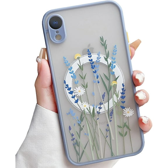 for iPhone 13 Pro Max Case Compatible with MagSafe for Clear Frosted PC Back Protector Flower Shockproof Floral Design Protective Women Girls Phone Cover - Lavender Blooms/Purple