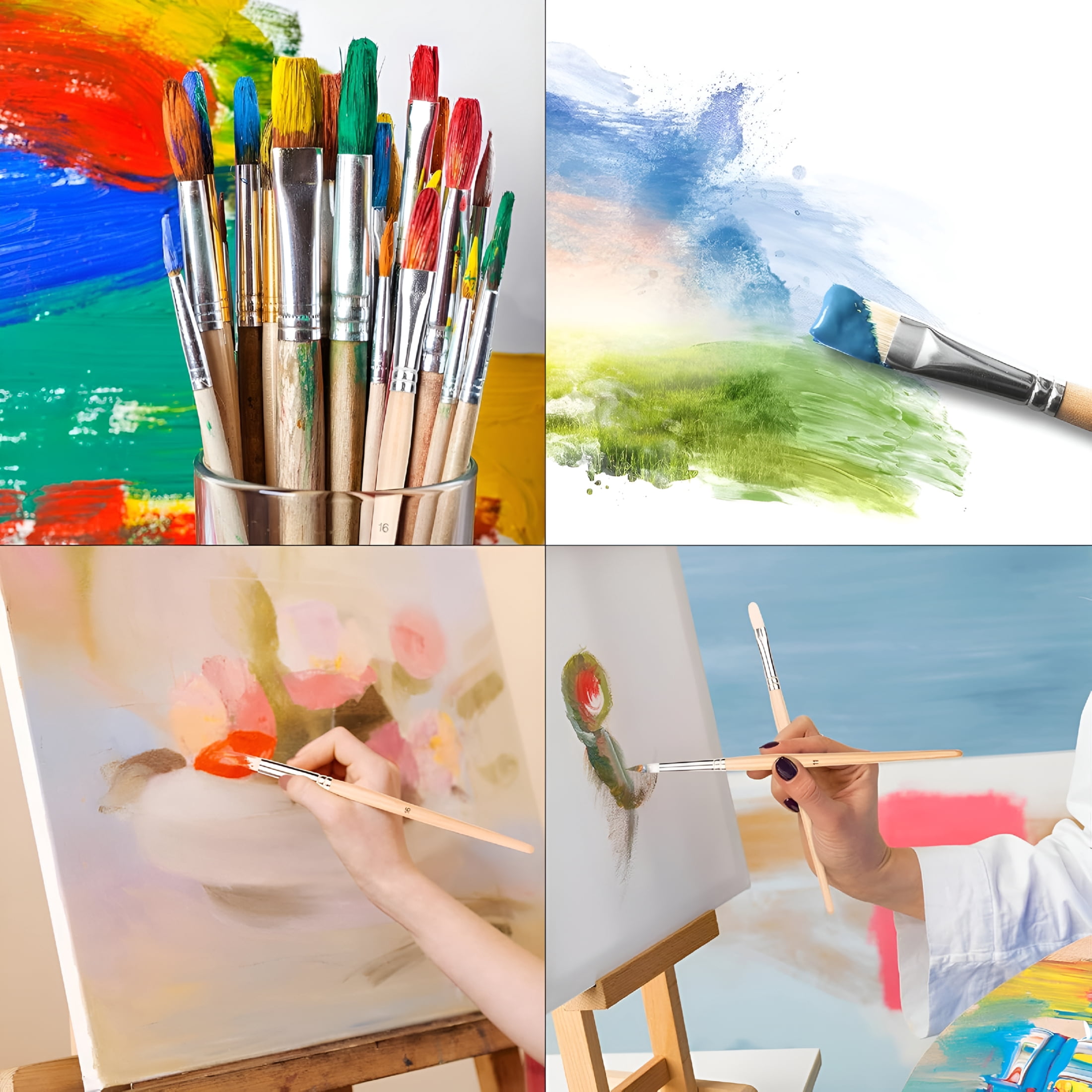 CCOCC Multi-Shaped Polyester Paint Brushes for Acrylic,Oil,Watercolor,Gouache,Fine Detailing,Face Painting,24 Count Different Sizes,Wood Color
