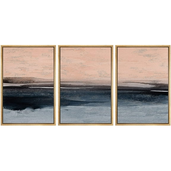 IDEA4WALL Framed Canvas Print Wall Art Set Pastel Watercolor Minimal Ocean Landscape Nature Abstract Modern Art Contemporary Decorative for Living Room, Bedroom, Office - 24"x36"x3 Natural