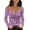 Purple, variant on WREESH Womens Fashion Off The Shoulder Tops Slim V Neck Casual Patchwork Color Printing T-Shirts Long Sleeve Pullover Blouse Tops Purple