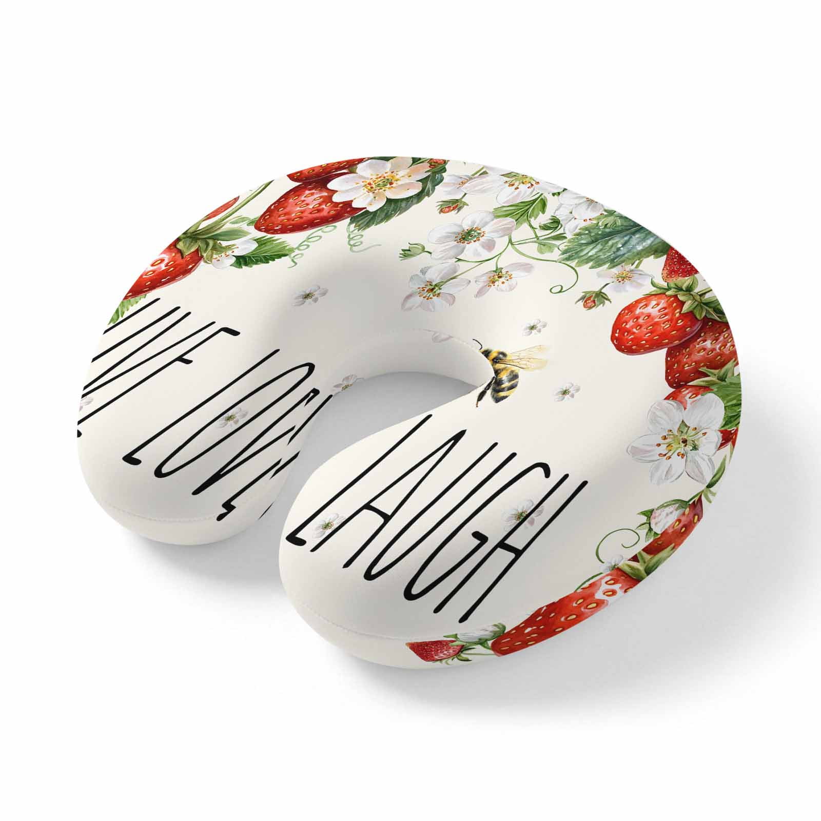 Neck Pillow Watercolor Rustic Strawberry Flower Bee Travel Pillow Memory Foam U Shaped Pillows Farmhouse Landscape Travel Neck Pillows for Airplane Car Office Home Sleeping Rest