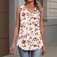 thumbnail image 3 of Women's Tank Tops Fresh Flower Printed V Neck Sleeveless Pleated Loose Fit Summer Casual Tops Red S, 3 of 4