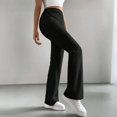 thumbnail image 5 of CIENVNSTG Women's Wide Leg Pants Ribbed Casual Flare Leg Pants Elastic High Waist Slim Fit Home Bell Bottom Pants for Daily Wear Outings Black XL, 5 of 6
