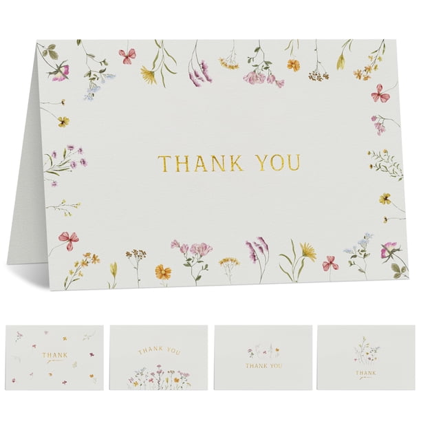 Set de tarjetas de agradecimiento ZICOTO, 20 tarjetas florales con sobres