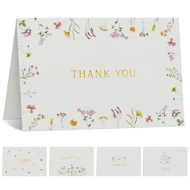 Set de tarjetas de agradecimiento ZICOTO, 20 tarjetas florales con sobres