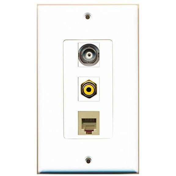 RiteAV - 1 Port RCA Yellow and 1 Port Phone RJ11 RJ12 Beige and 1 Port BNC Decorative Wall Plate Decorative