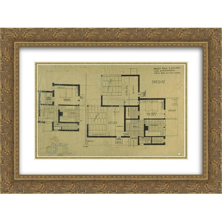 Theo van Doesburg 2x Matted 24x18 Gold Ornate Framed Art Print 'Double studio apartment design, plans and
