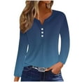 thumbnail image 2 of Cavosen Womens Long Sleeve T Shirts V Neck Soft with Button Pullover Shirts Casual Gradient Blouse Dressy Flowy Loose Fit Tees Basic Daily Tops Fashion Resortwear Fall Blue M, 2 of 5