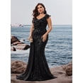 thumbnail image 5 of AURA Women Plus Size V Neck Cocktail Evening Dress Elegant Pleated Sleeve Party Gown, 5 of 8