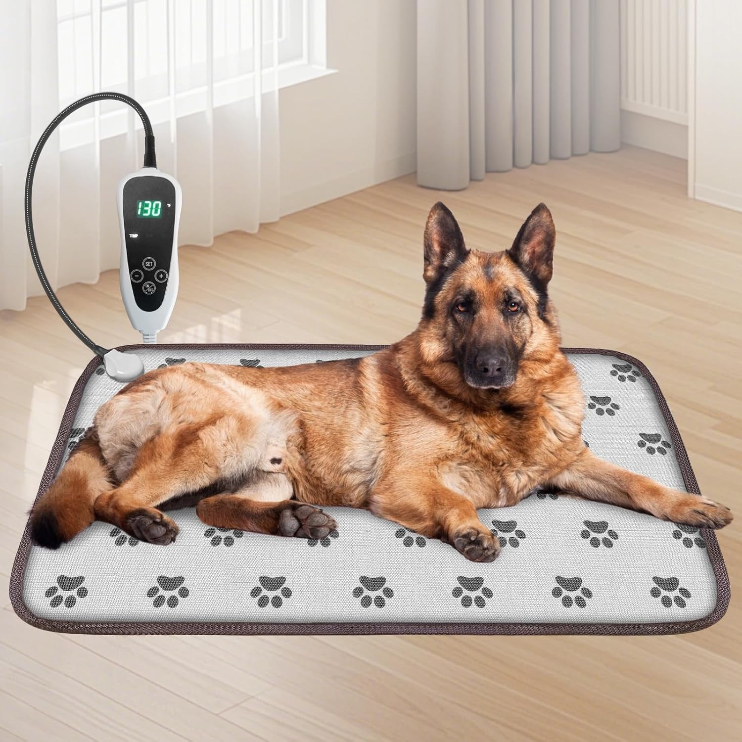 Large Dog Heating Pad 34x21in with Smart tat Switch and Power Line Protection Tube,Obtained Dual Certification,Waterproof Pet Heating pad, Suitable for Dogs of All Ages
