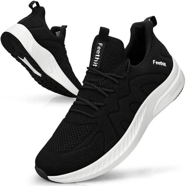 Zapatillas para correr Feethit Slip on Tennis para hombre, color negro y blanco, 12