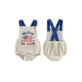 thumbnail image 2 of BemeyourBBs Newborn Baby My First 4th of July Outfit Baby Boy Girl Patriotic Independence Day Outfit Summer Bubble Romper Overalls Letter USA Flag Embroidery Sleeveless Jumpsuit Overalls, 2 of 9
