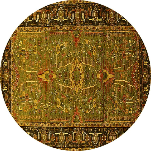 Ahgly Company Machine Washable Indoor Round Oriental Yellow Industrial Area Rugs, 6' Round