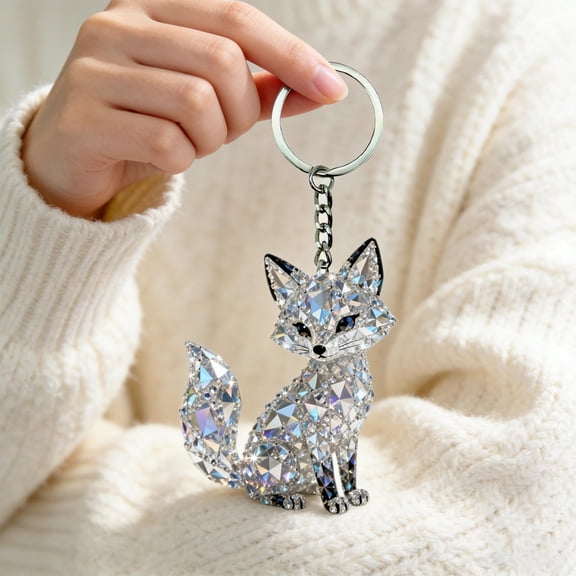 Qiopertar Acrylic Fox Keychain, Silver Crystal Gemstone Keychain for Women, Fashion Party Souvenir Gift for Bag Keys Birthday Christmas