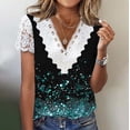 thumbnail image 2 of Wiyuqeen Womens Boho Tops Lace Trim V Neck Blouses Dressy Casual Ethnic Print Short Sleeve Shirts Summer Tunic Shirts Blusas Para Mujer, 2 of 6