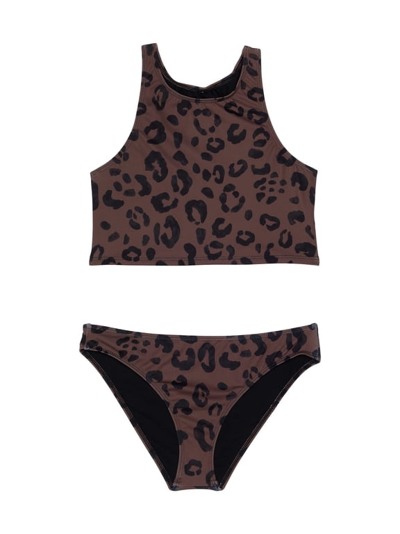 Girl's Kitty High Neck Longline Top and Retro Pants (Big Kids) Bronze 12 (Big Kid)