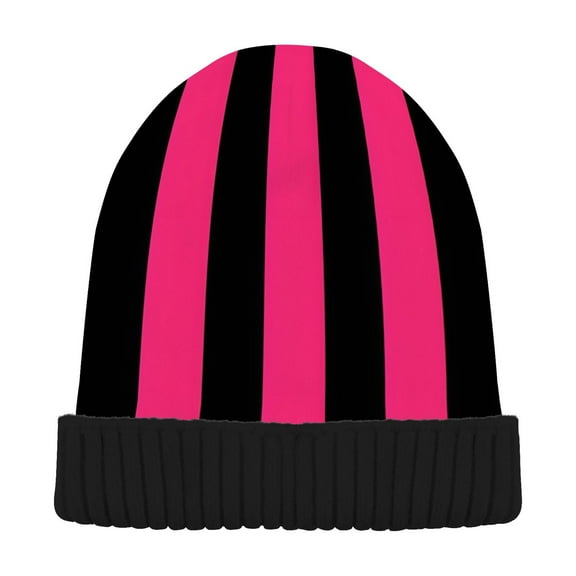 joogoo Pink and Black Stripe Pattern Beanie Hats Men Women Cuffed Skull Cap Winter Warm Knit Thick Beanies