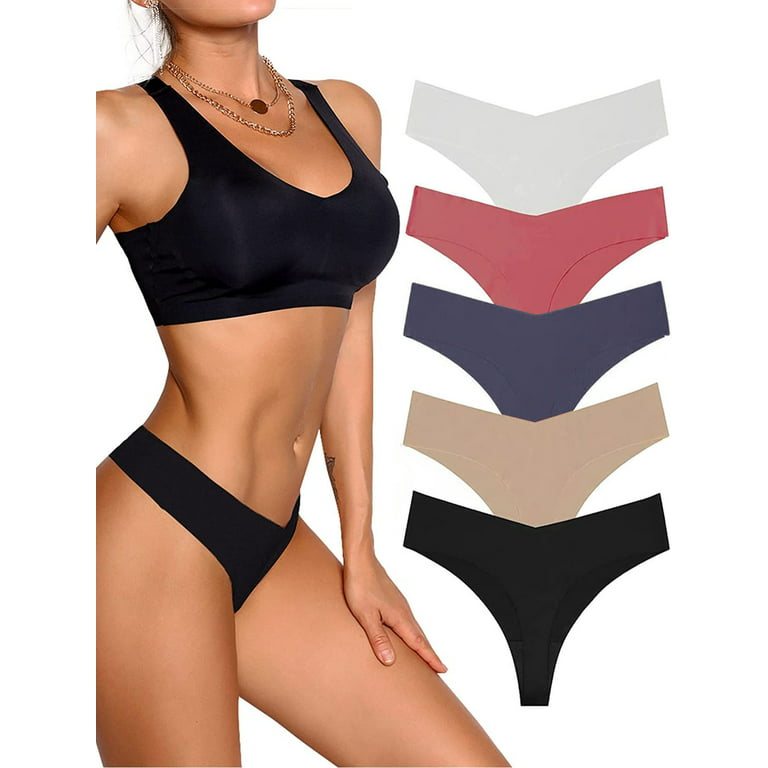 Deago Womens Underwear Thongs Low Rise Seamless Thong Stretch Invisible  Bikini Thongs Panties Multipack (Beige, L)