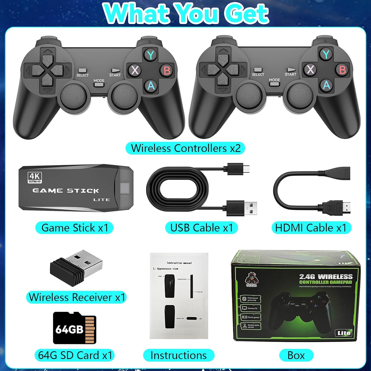 Retro Game Console, Retro Game Stick, Wireless Retro Game Console with 20000  Games and 9 Emulators, Retro Drive Game Stick 4K HDMI Output, 2.4GHz Wireless TV Plug and Play Controller