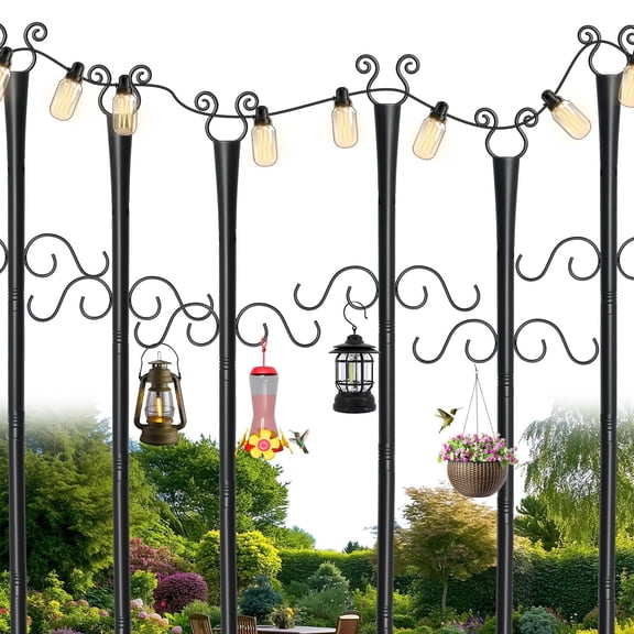 6 Pack 10Ft String Light Poles,Light Poles for Outside String Lights, Heavy Duty Metal String Light Poles for Deck, Outside, Outdoor Lights with Flag Stand