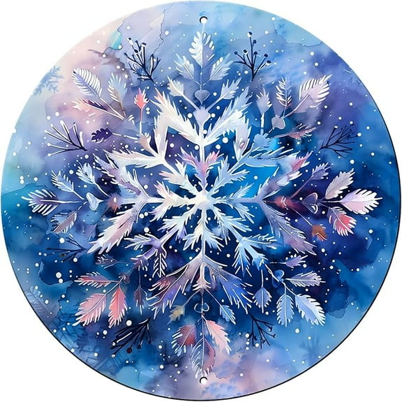 Vintage Snowflake Sign Winter Christmas Metal Tin Sign Round Wall Decor Funny Decorations for Outdoor Outside Porch Home Cafes Office Store Pubs Club