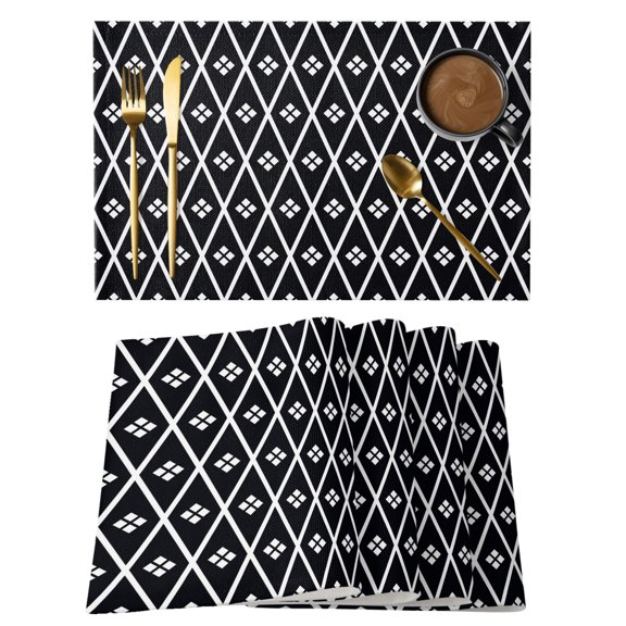 Black and White Geometric Placemats Set of 12, Minimalist Argyle Checkered Modern Non-Slip Place Mats Washable Table Mats for Kitchen Dining Table Decorations Indoor/Outdoor