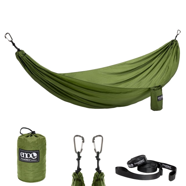 ENO TravelNest Hamaca y correas combinadas – Hamaca portátil para senderismo y camping con correas incluidas – Hamaca de viaje para camping, senderismo, mochilero, un festival o la playa – Musgo