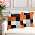 thumbnail image 3 of Set of 2 Orange Black Patchwork Pillow Covers 16x16 Inch, Abstract Geometric Art Decorative Throw Pillow Cases Cotton Cushion Covers for Sofa Couch Bed Living Room Bedroom Home Decor, 3 of 9
