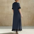 thumbnail image 7 of GUACER V-Neck Maxi Dress for Women Cotton Linen Casual Short Sleeve Contrast Trim Boho Long Dresses with Ruffle Hem, 7 of 7