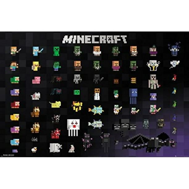 minecraft gaming poster print pixel sprites character collage size 36 x 24 by paper by poster stop online usa walmart com