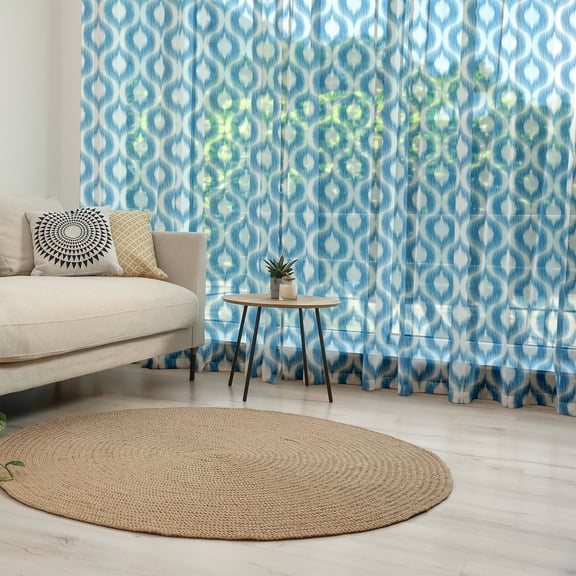 Ikat Tulle Curtains with Rod Pocket, Ikat Damask Linked Motifs Pattern Blurry over Finer Tied Warp and Weft Yarns Design, Sheer Drape for Wedding Party 2 Panels, 7 Sizes, Blue White, by Ambesonne