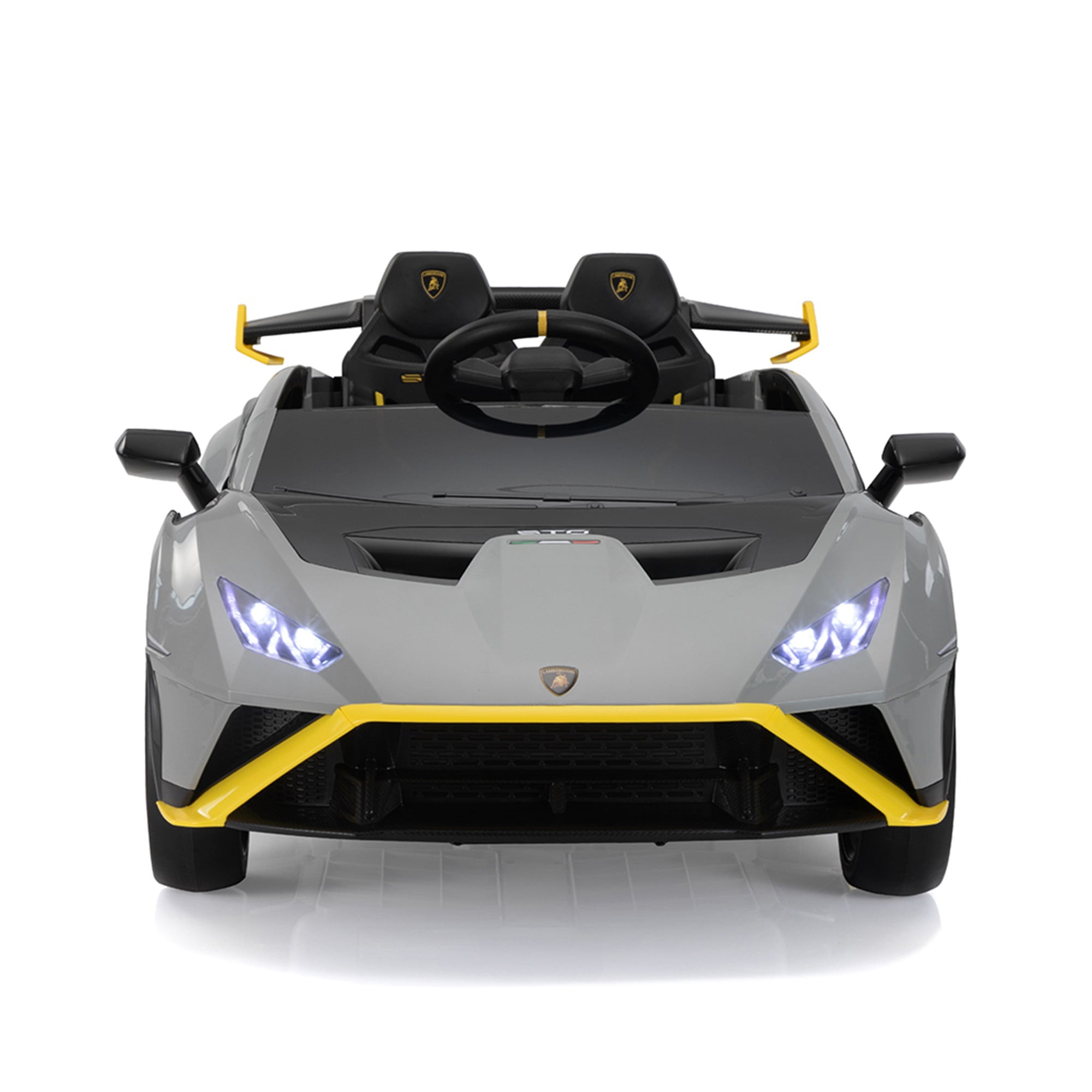 CIPACHO Kids Electric Ride On 12V Licensed Lamborghini Sto Battery Powered Sports Car Toy with 2 Speeds, Parent Control, Sound System, LED Headlights, Hydraulic Doors, Gray